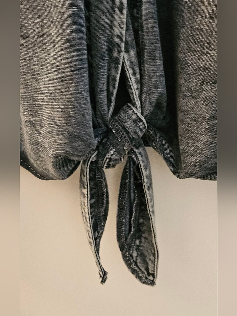 Jane and Delancey Washed Denim Colored Tie-Hem Button Front Blouse - Picture 4 of 6